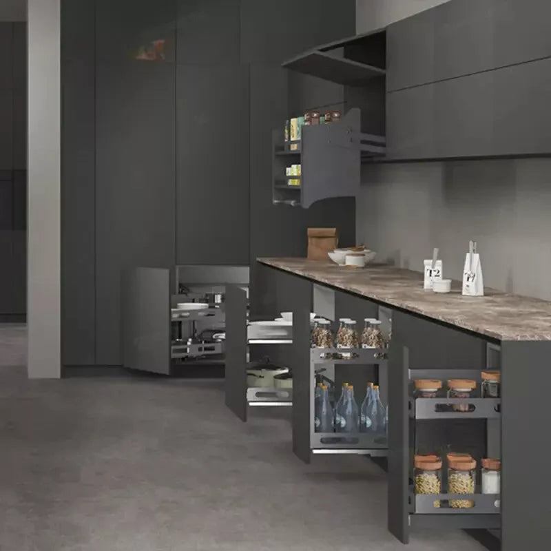 Pull-Out Kitchen Basket Grey Finish - Suits 300mm Cabinet