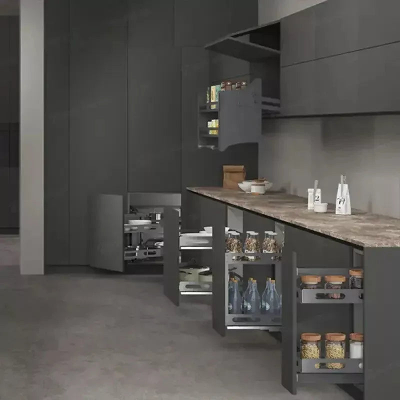 Pull-Out Kitchen Basket Grey Finish - Suits 200mm Cabinet