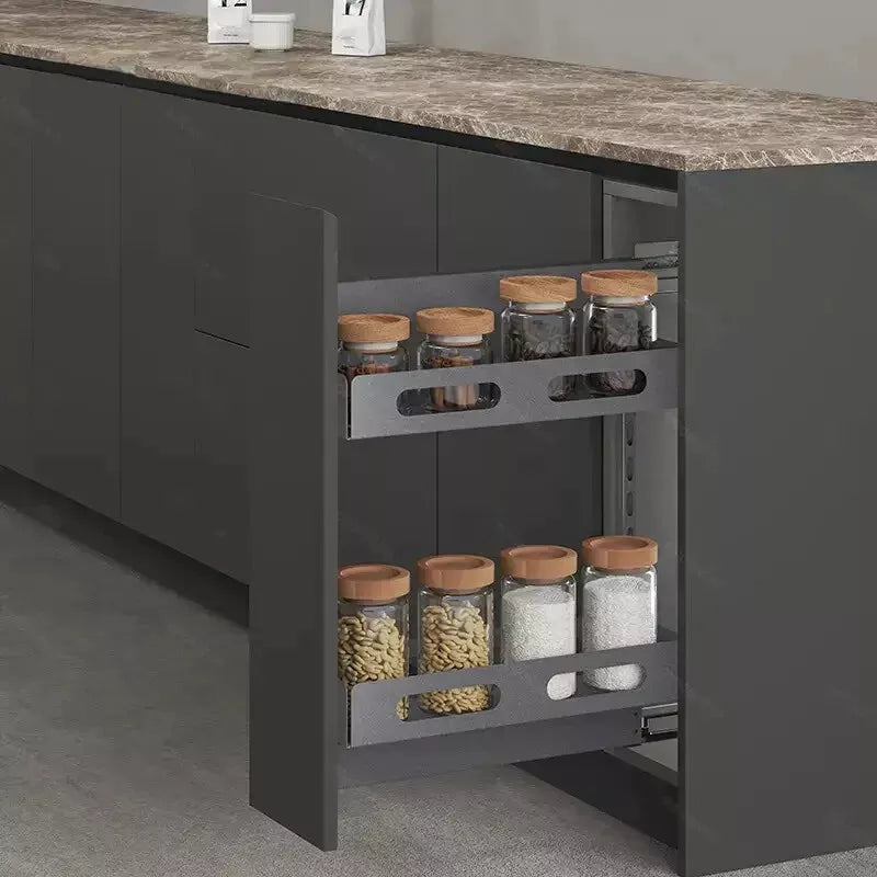 Pull-Out Kitchen Basket Grey Finish - Suits 200mm Cabinet