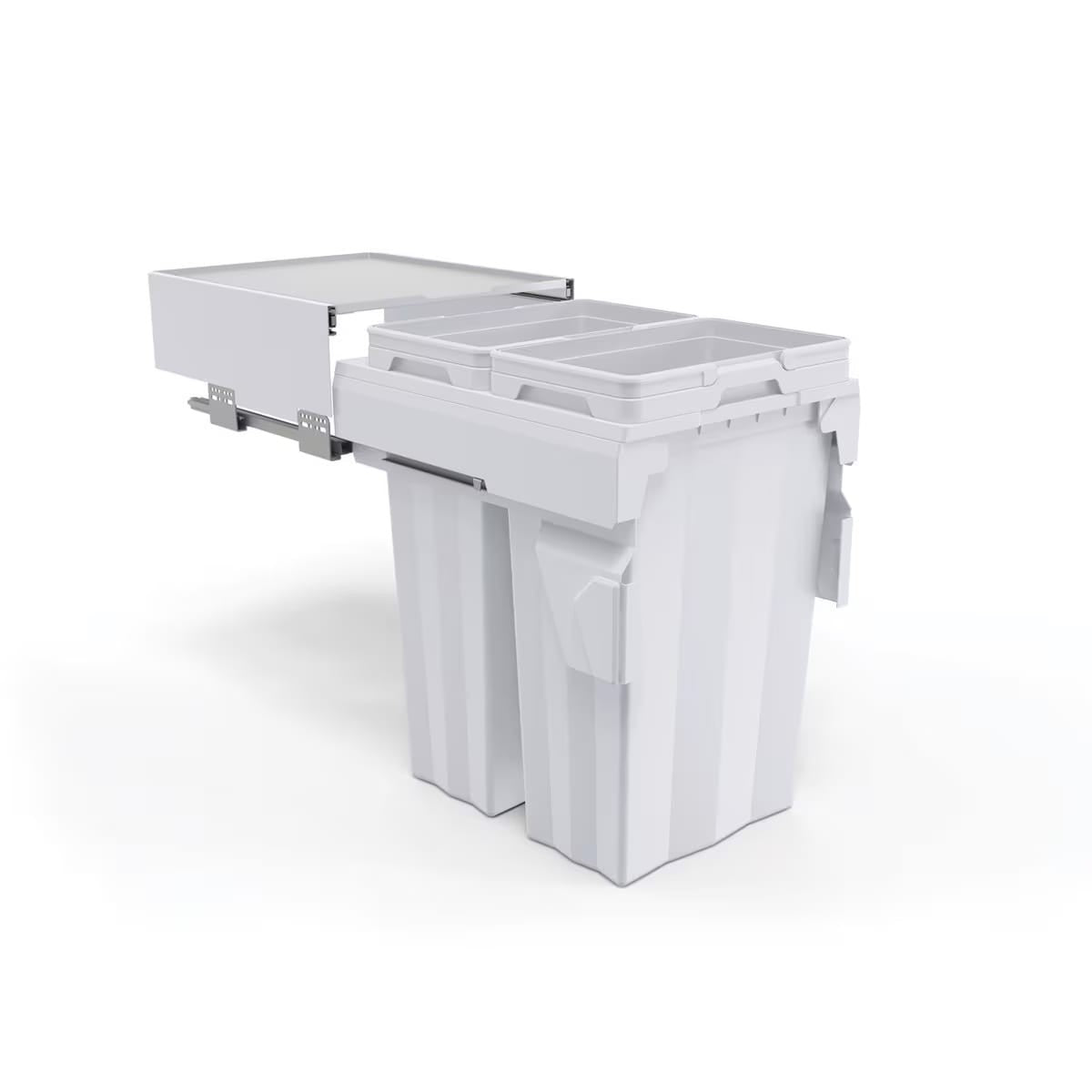 Cabiware - Twin Bin, 2 x 37L Buckets With Pull Out Shelf, To Suit 450mm Cabinet, White